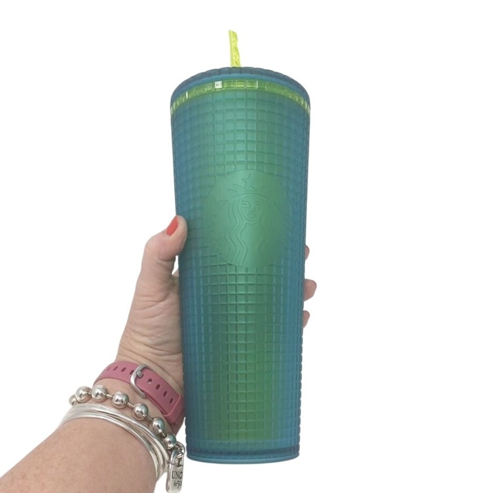 NEW Starbucks Neon Green Grid Mt Dew 24 oz Tumbler